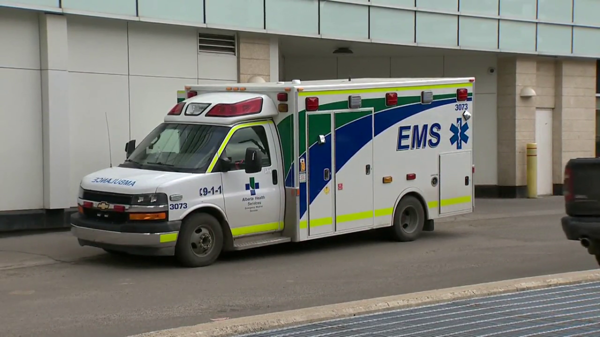 File photo of an Alberta Health Services EMS ambulance, pictured in downtown Calgary on April 3, 2023.