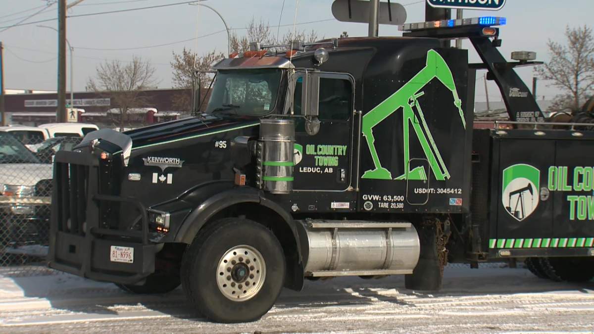 Oil Country Towing tow truck in February 2023 in south Edmonton.