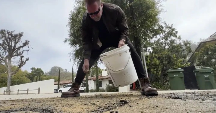Arnold Schwarzenegger terminates huge pothole that wasn’t actually a pothole – National | Globalnews.ca