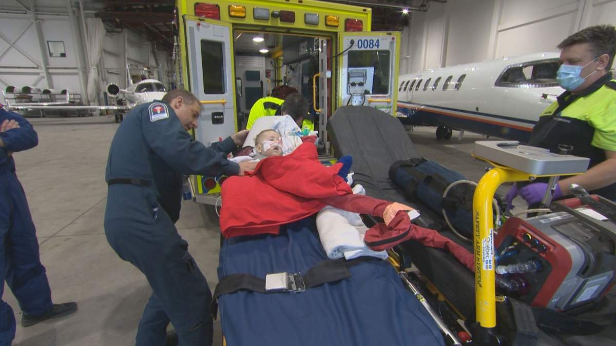 Baby Augusto getting ready for his trip back home to Argentina on Monday, April 3, 2023 after becoming critically ill in Montreal.