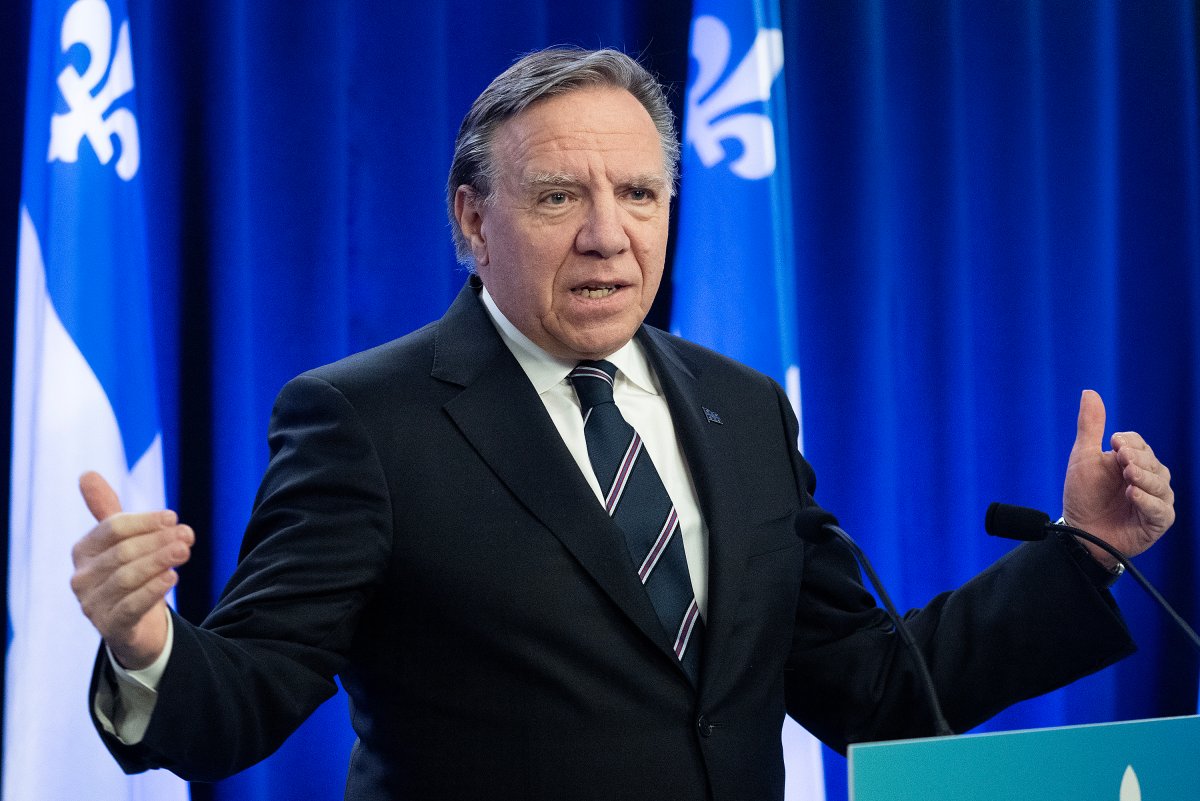 Quebec Premier Francois Legault speaks during a news conference in Montreal, Friday, March 24, 2023.