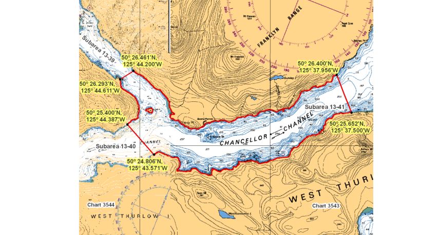 Chancellor Channel, a rockfish conservation site, is seen here in this map.