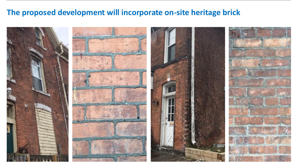 Brick from the existing buildings at Hamilton’s Corktown Plaza will be reintroduced into a mid-rise building on John Street.