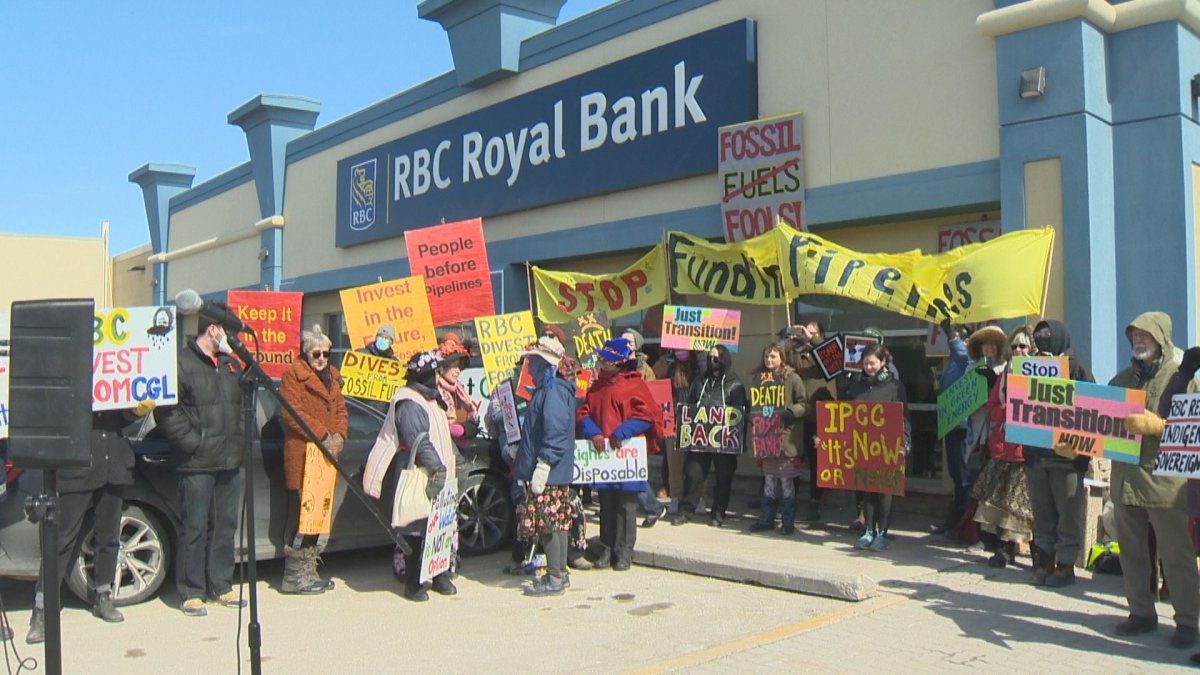 Winnipeggers came together on Saturday to protest against the Royal Bank of Canada (RBC) for funding fossil fuel projects. .