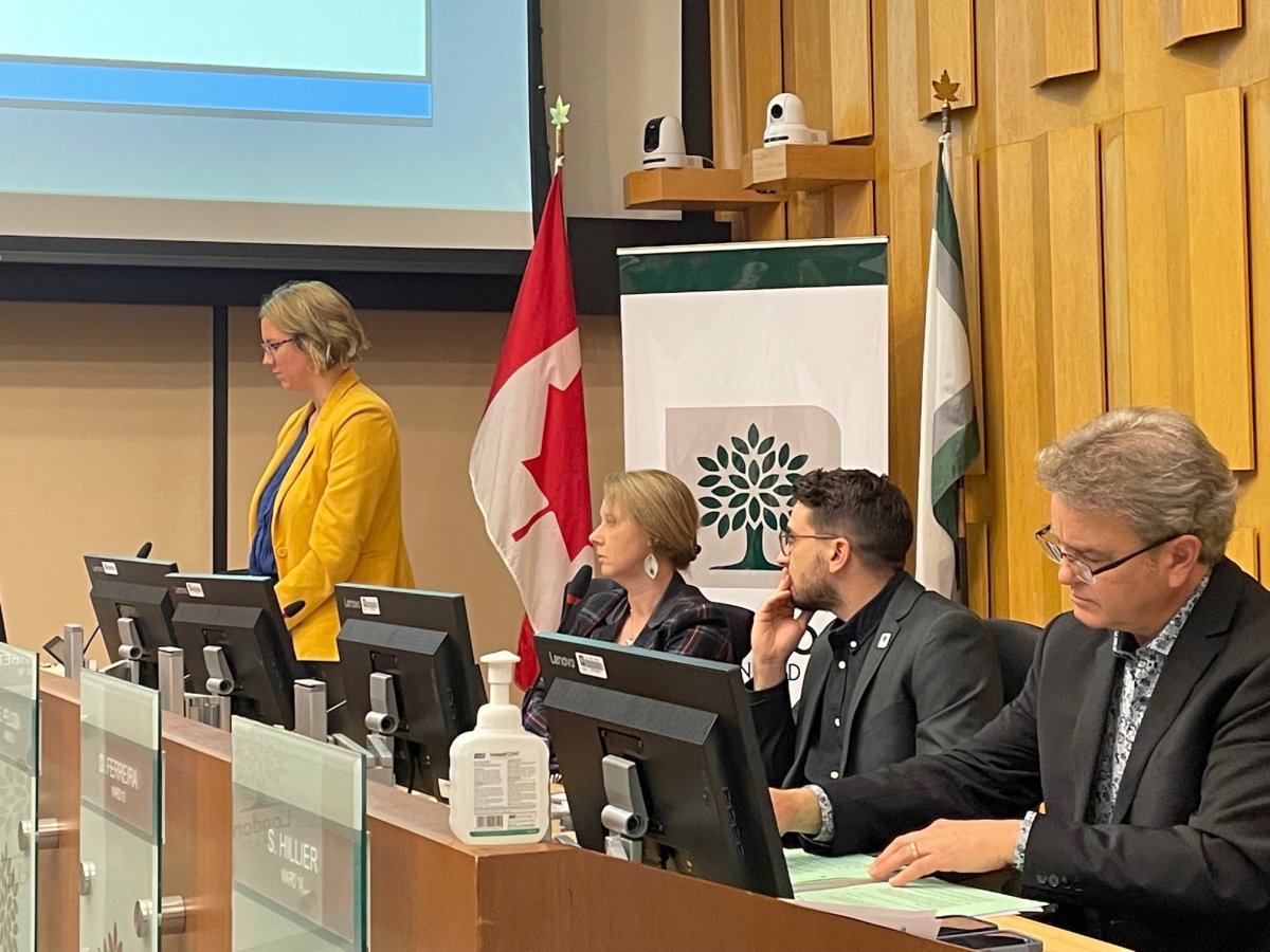 Ward 11 Coun. Skylar Franke speaks during a London city council meeting on April 4, 2023.