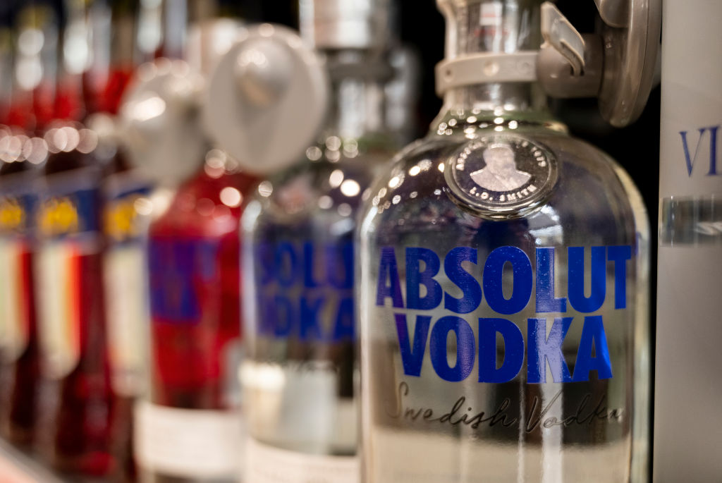 File - Bottles of Sweden vodka brand, Absolut Vodka, seen for sale at a supermarket in Spain.