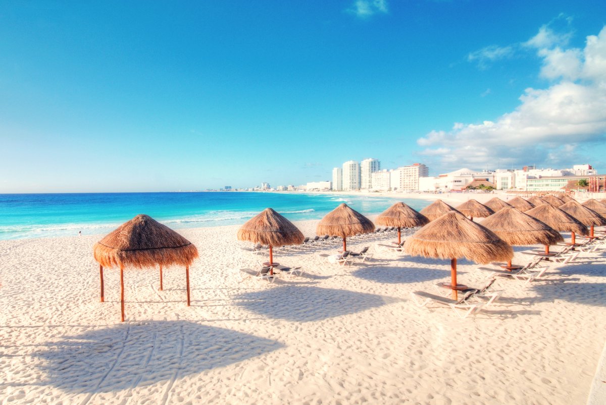 File - a beach in Cancun, Mexico's most famous resort town.