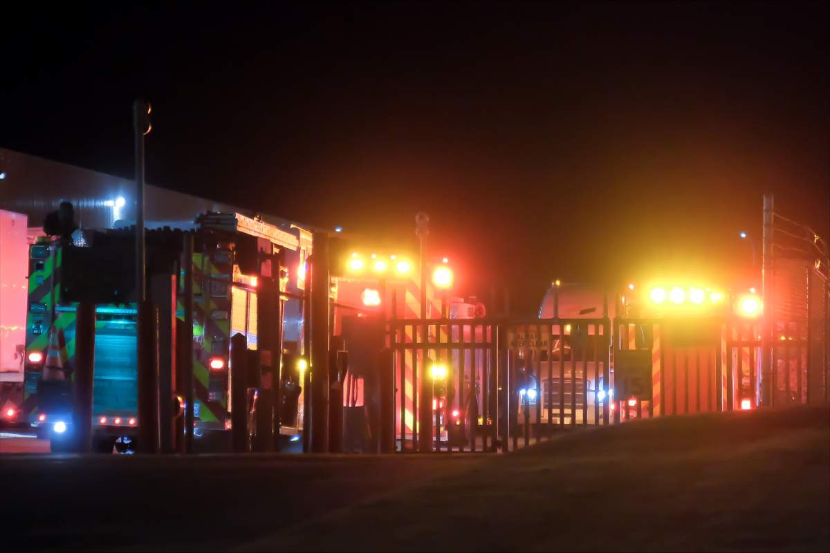 Calgary Fire Department responds to a hydrogen peroxide chemical reaction at a Calgary warehouse on Westwinds Drive NE 
 on Monday, April 24, 2023.