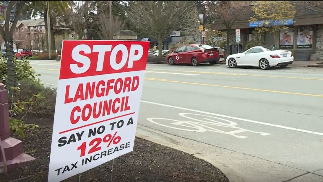 Signs like this one were being placed around Langford to make residents aware of the proposed tax increase.
