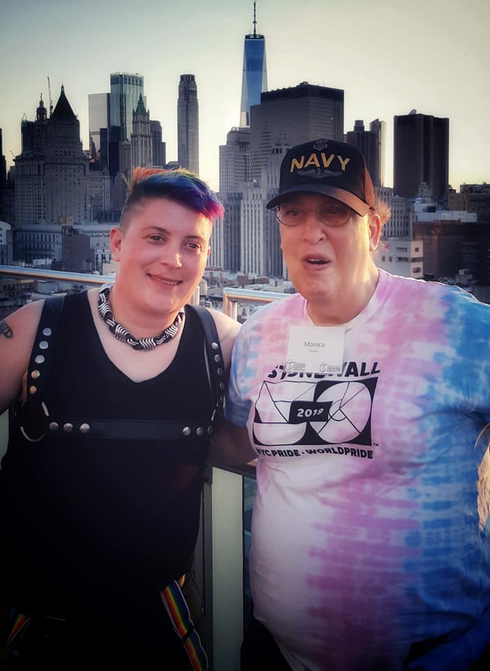 Leada Stray poses with transgender flag designer Monica Helms during a trip to New York.