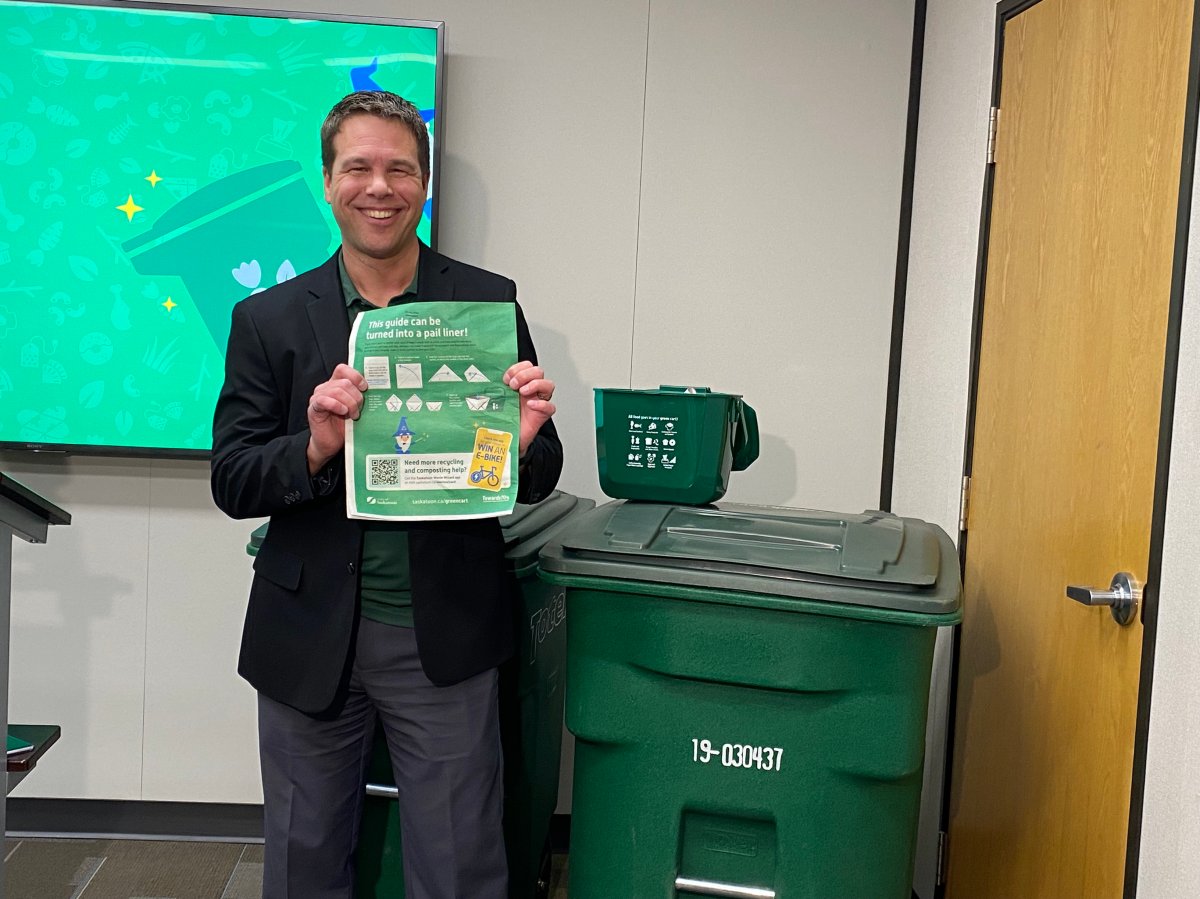 Brendan Lemke, director of water and waste operations, said 60 per cent of Saskatoon homes have received their green carts and kitchen pail for the new organic waste program in the city.