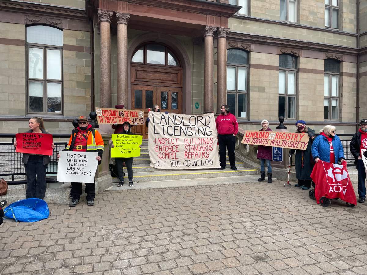 Renters and housing advocates were outside city hall on Tuesday to show support for a landlord registry in HRM.