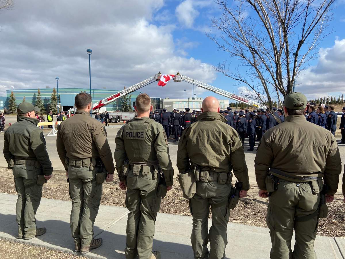 Regimental funeral procession for RCMP Const. Harvey (Harvinder) Dhami in Sherwood Park on Thursday, April 20, 2023.