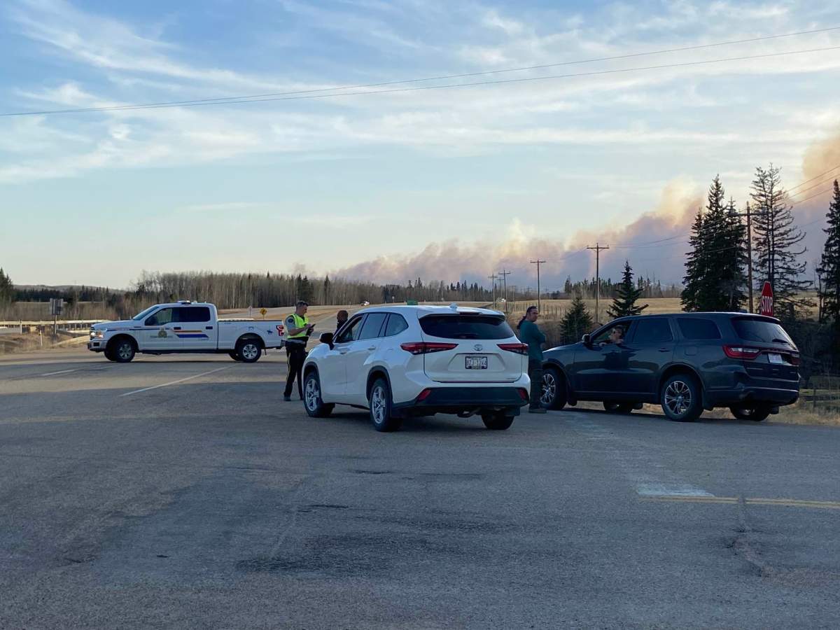 Highway 16 was closed in Parkland County at Range Road 65 due to a wildfire near Entwistle on Saturday, April 29, 2023.