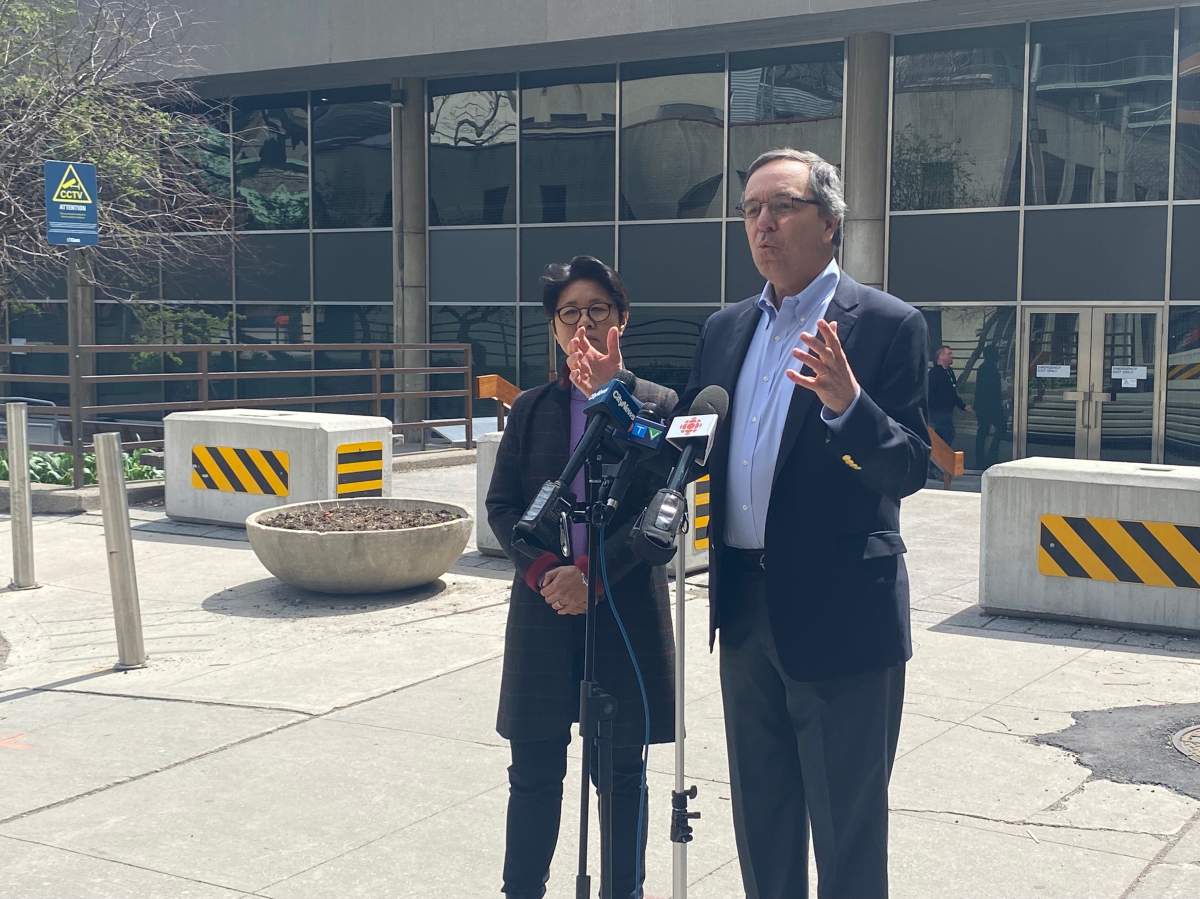 Gil Penalosa speaks to media on Wednesday, April 19, 2023.