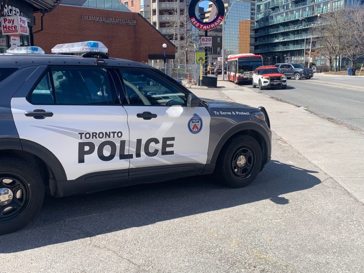 Two women were injured after a Toronto bus struck a pedestrian on Sunday, April 2, 2023.