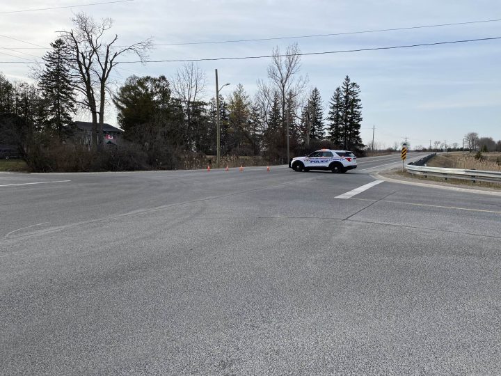 Police at the scene of a fatal collision in Oshawa on April 10, 2023.