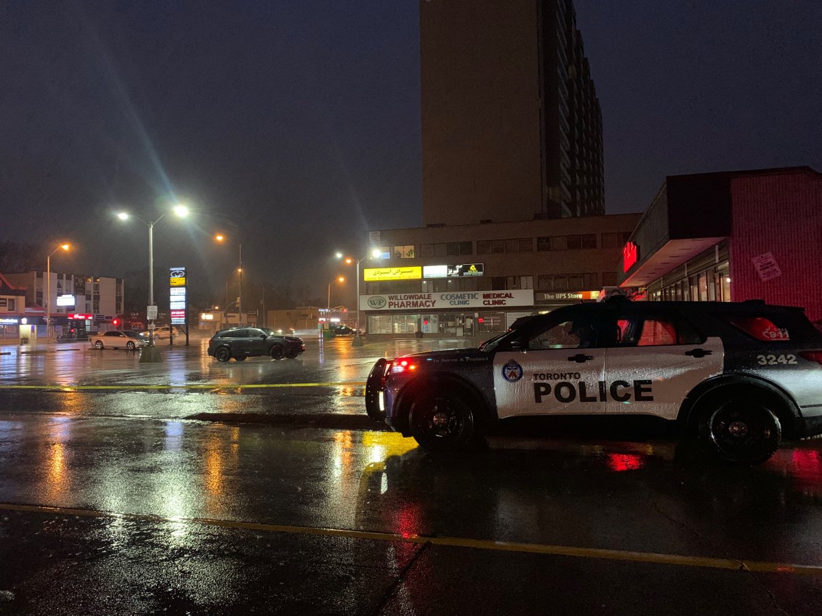 A police cruiser at the scene near Yonge Street and Wedgewood Drive on April 5, 2023.