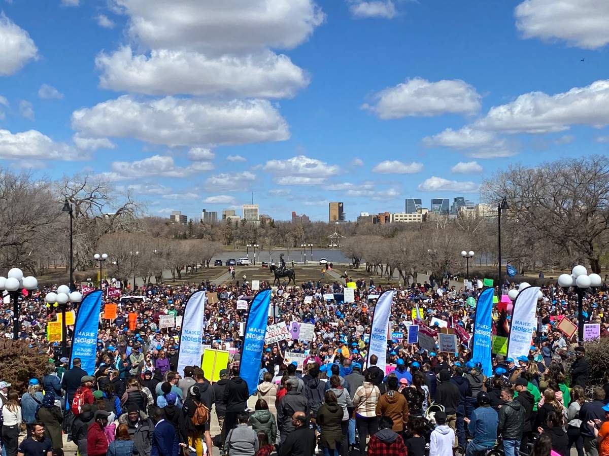 People from across the province gathered in Regina for the rally.