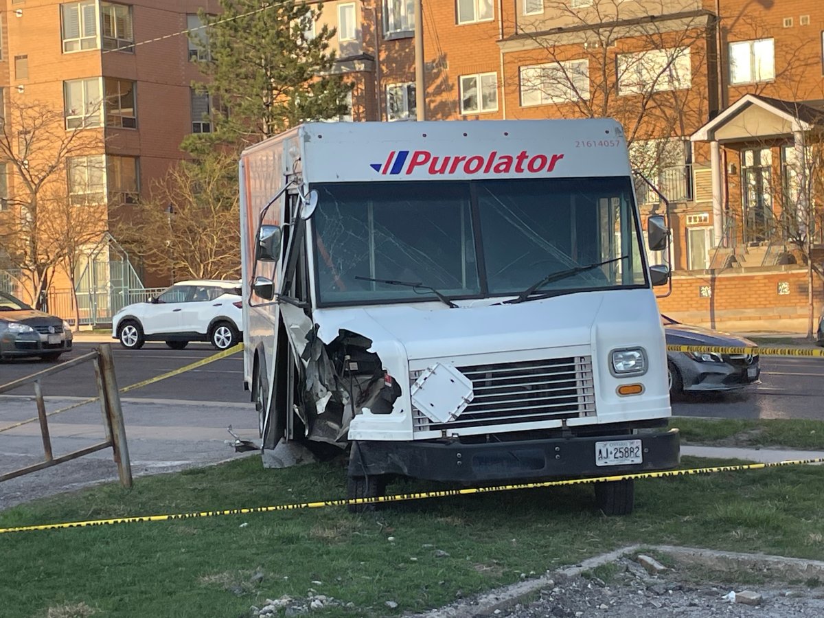 A photo of the Purolator truck reportedly stolen on April 13, 2023.