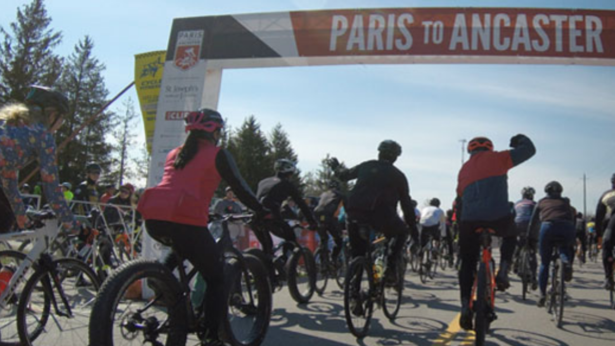 A photo of riders taking part in the annual Paris to Ancaster road race in southern Ontario. 