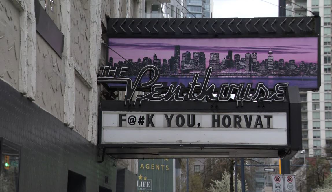 Sign at Vancouver's Penthouse following Bo Horvat's comments over the weekend.