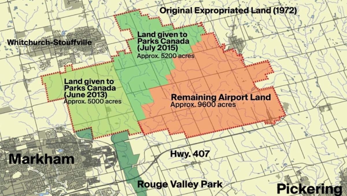 Transport Canada map shows remaining lands set aside for Pickering aisport