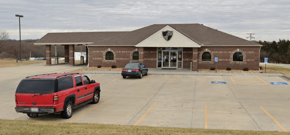 Goppert Finanicial Bank in Pleasant Hill, Missouri, where a 78-year-old woman was arrested after attempting her third bank robbery, police said.