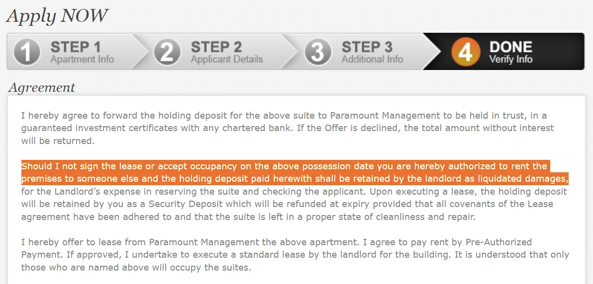 A screenshot from Aaron Stevens' application for a Barrington Street apartment