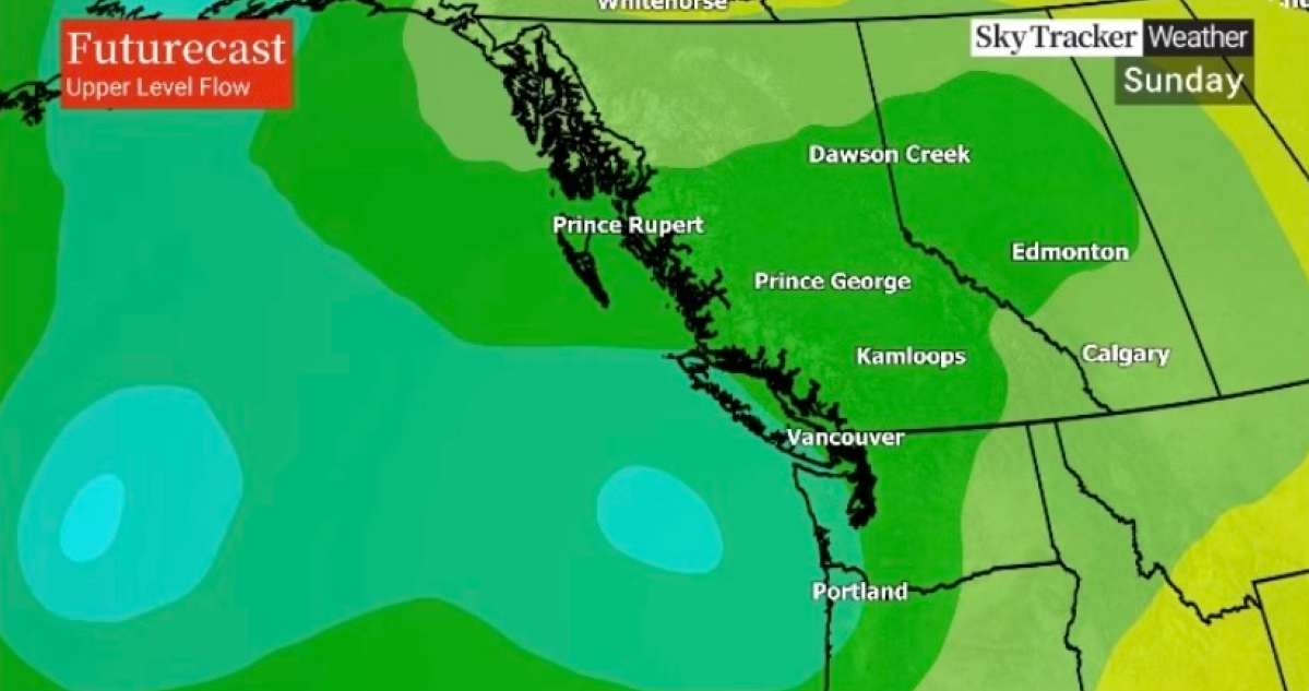 A look at Sunday projected weather for B.C. on Sunday, April 30, 2023. Skytracker / Global News.
