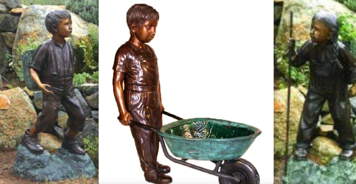 Pictures of stolen garden statues from Tiny Township home.