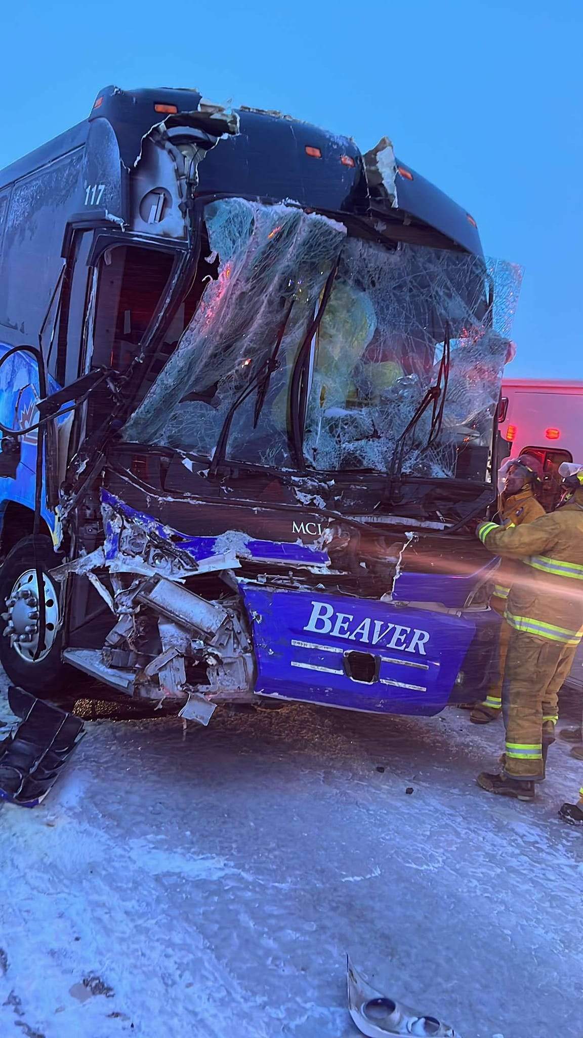 The bus driver was taken to hospital with injuries after the accident.