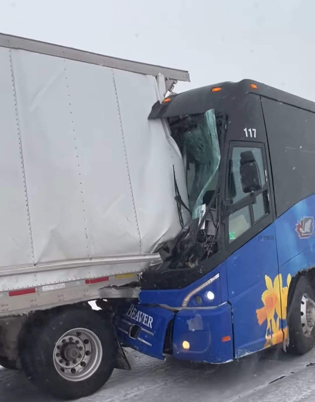 RCMP said they responded to a crash between a semi and a charter bus Wednesday evening.