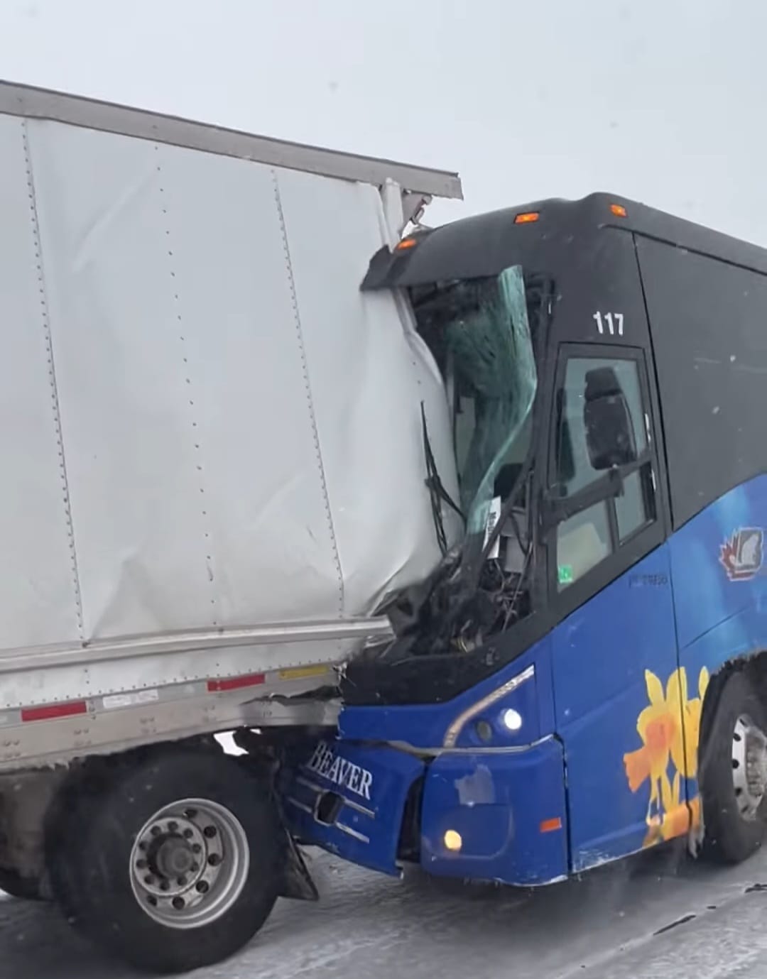 RCMP said they responded to a crash between a semi and a charter bus Wednesday evening.