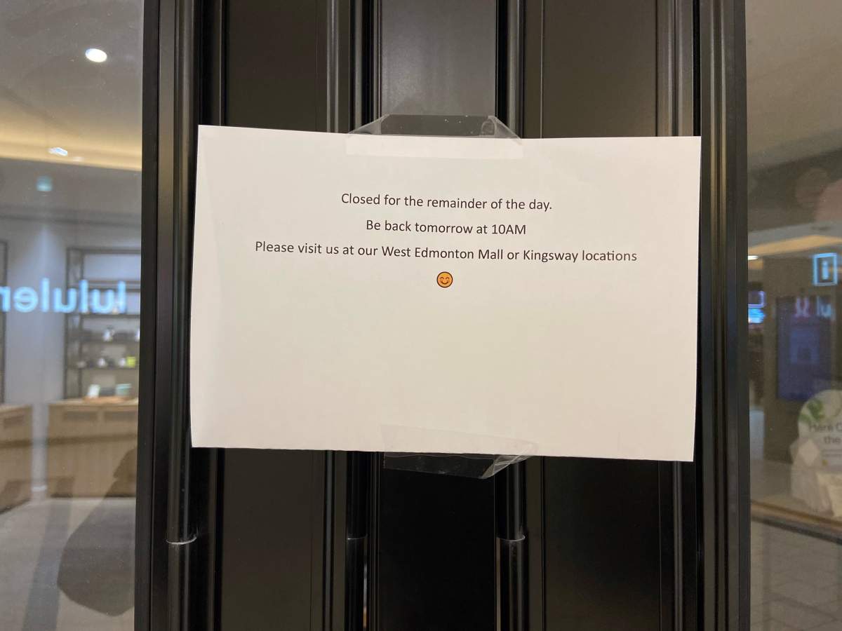 A sign saying Edmonton Police Service members at Southgate Centre was closed on Wednesday, April 12, 2023.