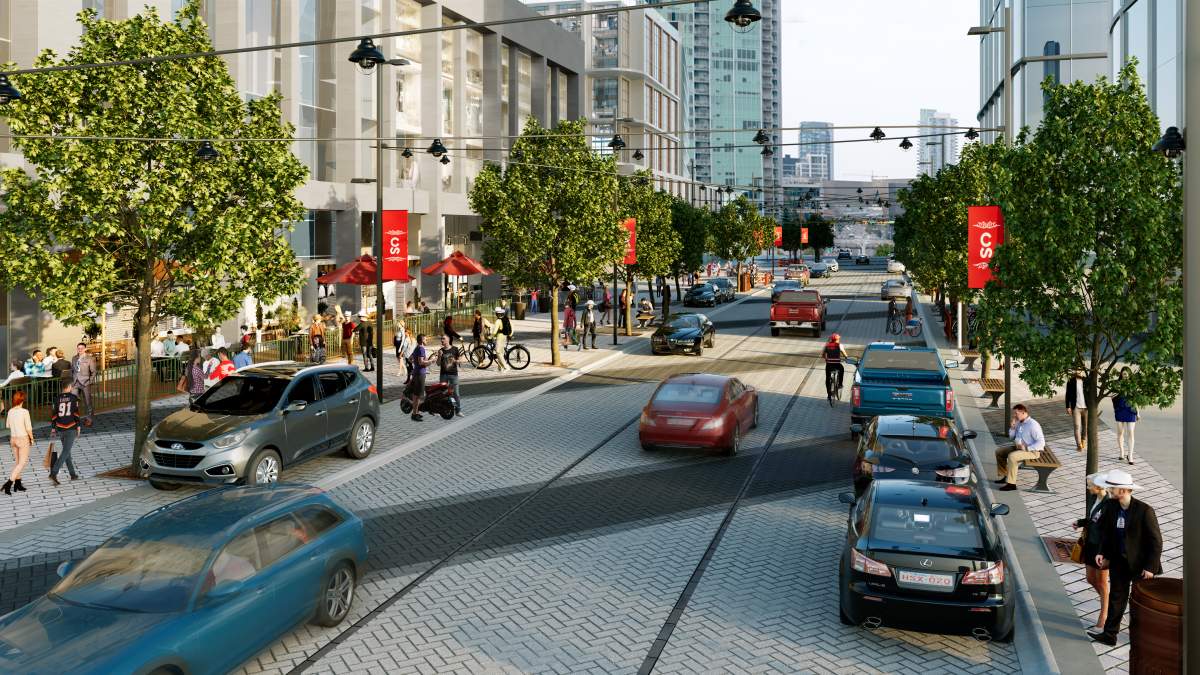An artist's rendering of how Calgary's Stampede Trail is likely to be seen in the daytime, after its redevelopment.