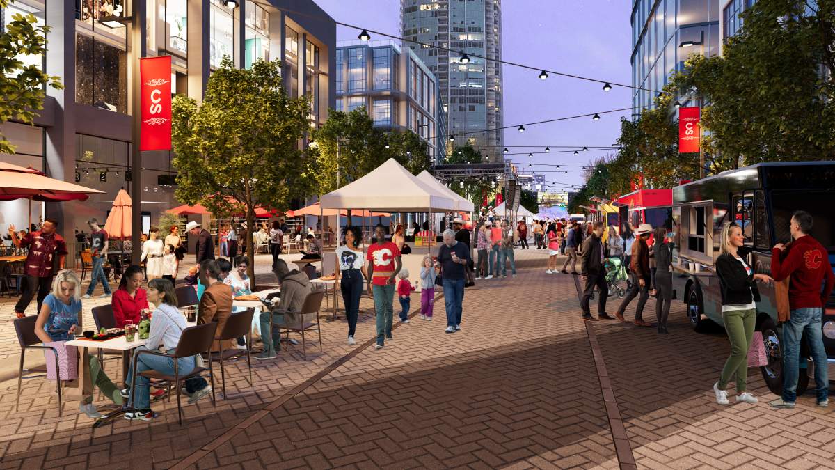 An artist's rendering of how Calgary's Stampede Trail is likely to be seen during special events, after its redevelopment.