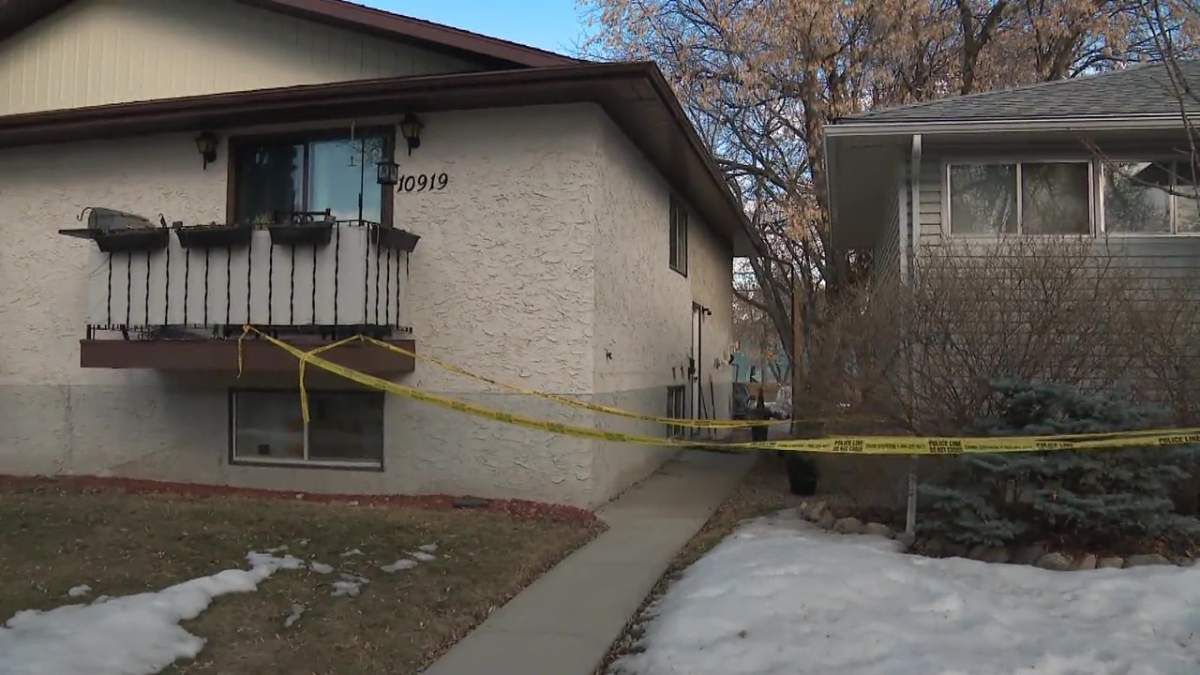 Edmonton police investigating the death of a woman at 10919 122 Street in the Westmount neighbourhood on Monday, April 3, 2023.