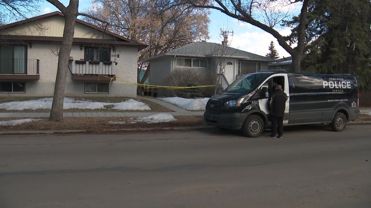 Edmonton police investigating the death of a woman at 10919 122 Street in the Westmount neighbourhood on Monday, April 3, 2023.