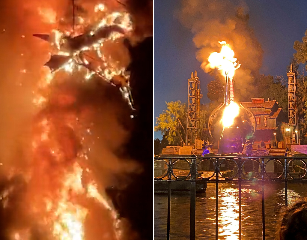 Watch Disneyland's dragon catch on fire during Fantasmic show