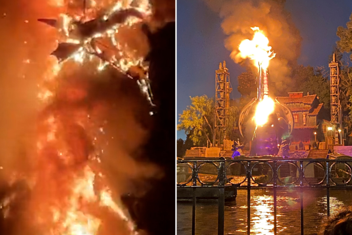 Huge animatronic dragon erupts in flames during Disneyland show