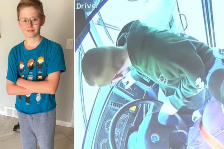 Dillon Rathan Grade 7 student safely brings school bus to a stop after driver passes ...