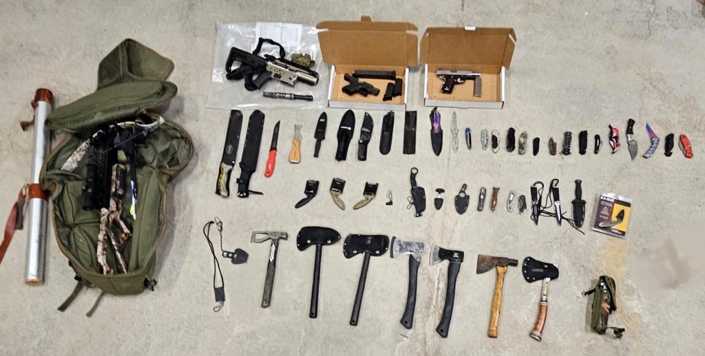 Weapons and drugs seized during a traffic stop in Peterborough on April 25, 2023.
