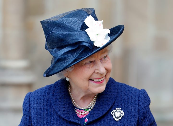 Queen Elizabeth II wearing her Cullinan V diamond brooch. The Cullinan V is an 18.8-carat heart-shaped diamond, cut from the Cullinan Diamond — the largest rough diamond ever found