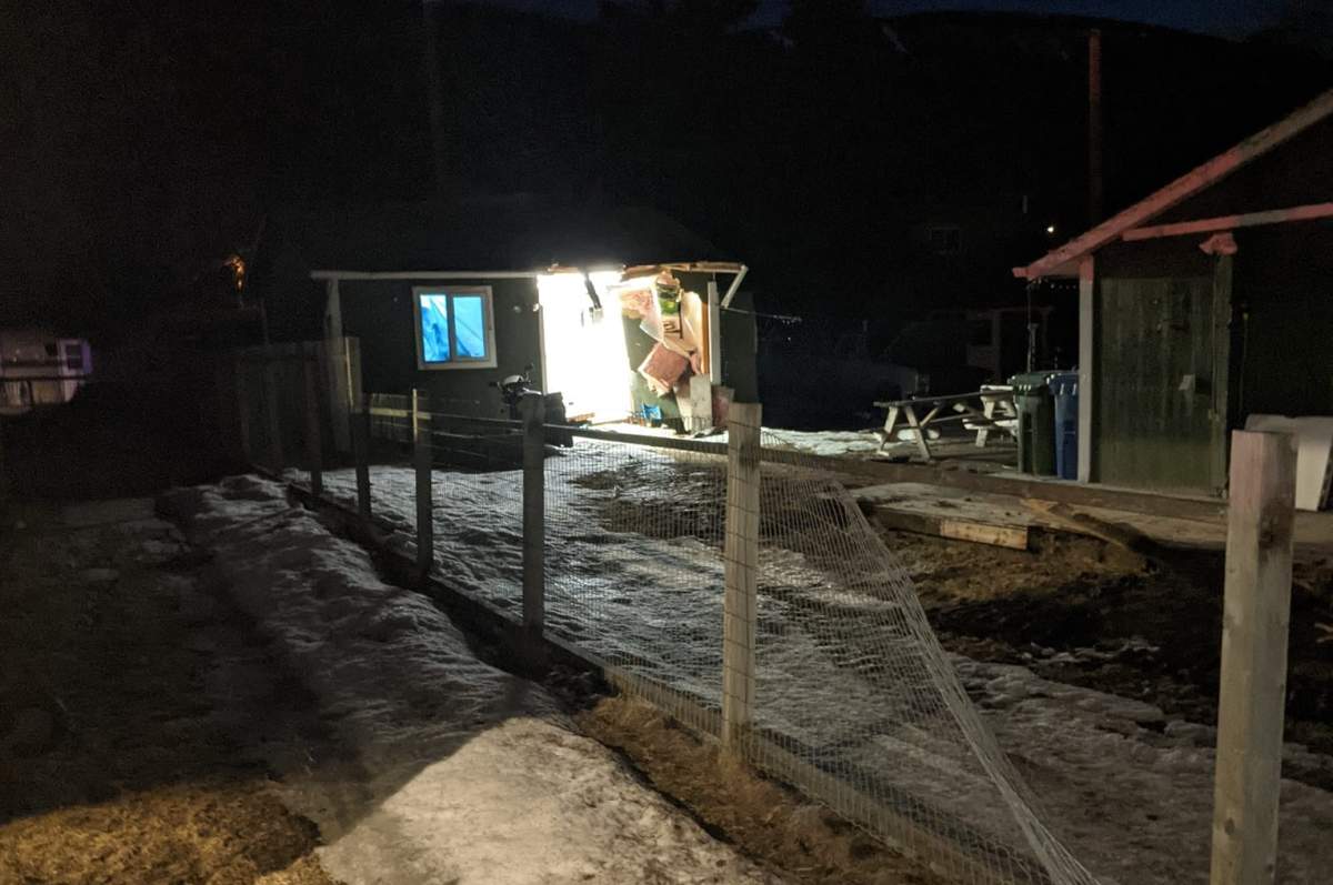 A neighbour’s shed that Smithers resident Al Gamble said was damaged by the rock truck Sunday night.
