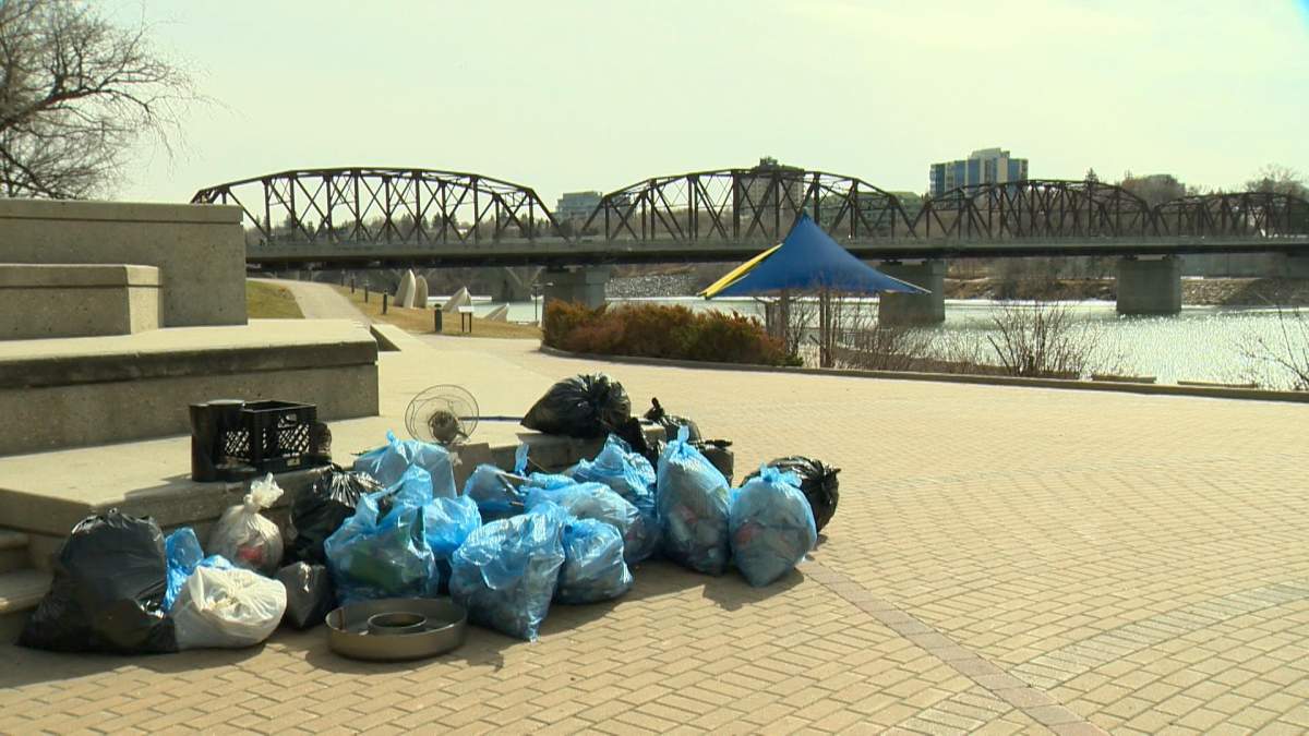 Some of the garbage picked up in the Meewasin Valley.