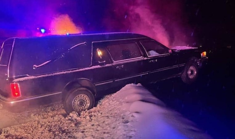 The hearse, carrying a body for medical donation, stopped just as it was about to fall over the cliff.