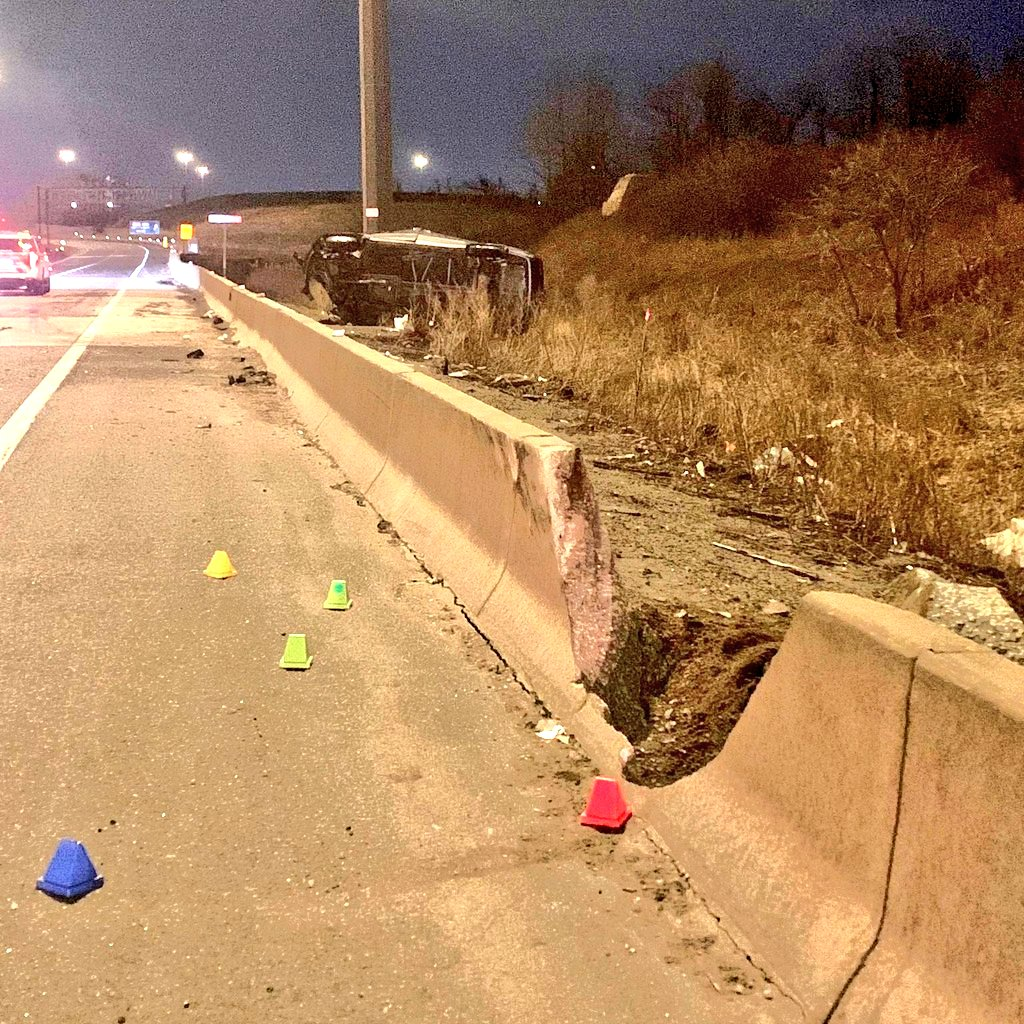 The crash scene near Highway 410 and Highway 407 on April 7, 2023.