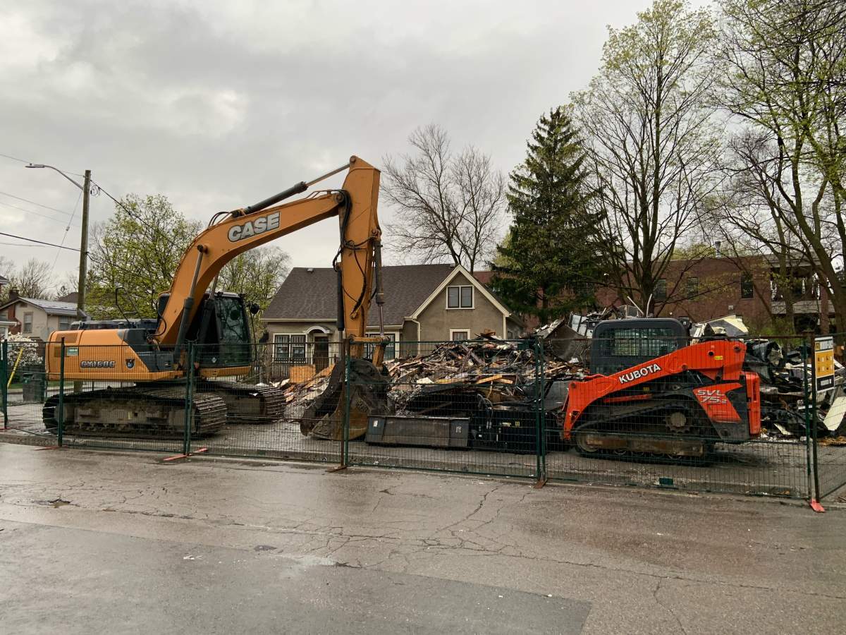 The Black Walnut Bakery Café at 134 Wortley Rd. in London, Ont., was demolished after an overnight fire ripped through the building on Sunday April 16, 2023.