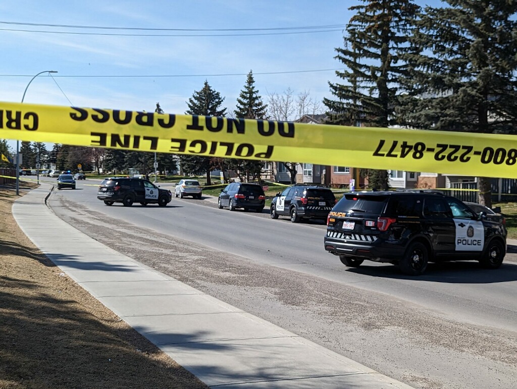 Calgary police on scene of a fatal shooting April 29, 2023. 